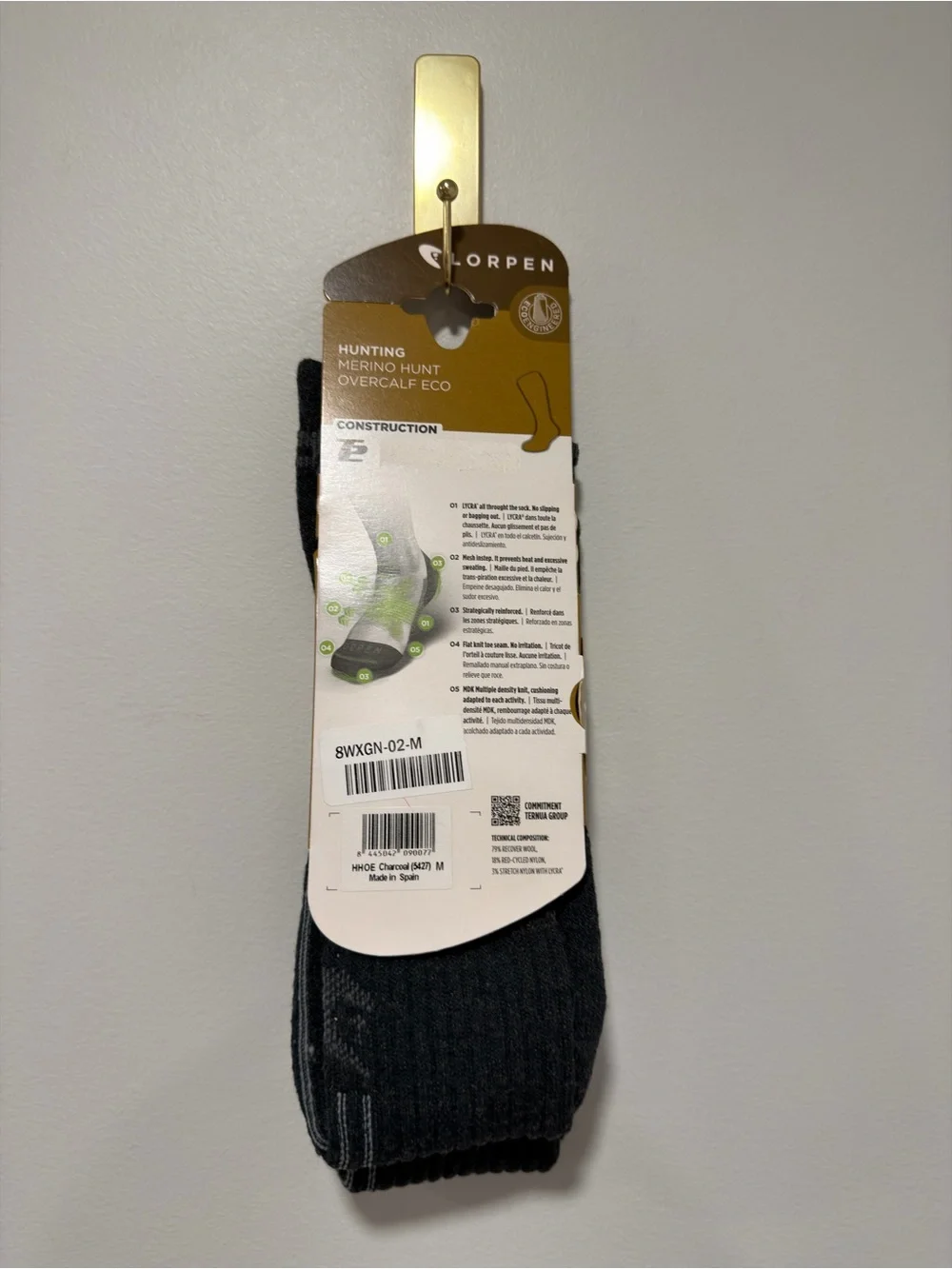 LORPEN M Black Charcoal Gray Merino Wool Knit Blend Hunt Overcalf Natural Socks